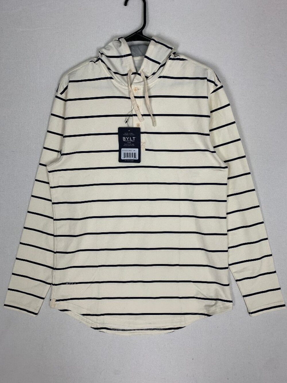 Bylt Men's Drop Cut Hooded Henley Striped Hoodie
